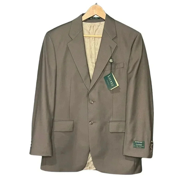 LAUREN RALPH LAUREN Men's Suit Olive Blazer Super 100's Pure New Wool Size 38R